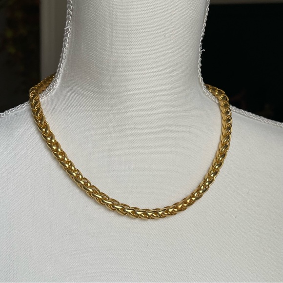 Matte Gold Tone Braided Signed R Statement Necklace 18" Unisex - Picture 8 of 8